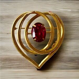 Vintage Heart Brooch with Faux Pink Sapphire, Signed VALENTINES DAY Gift!